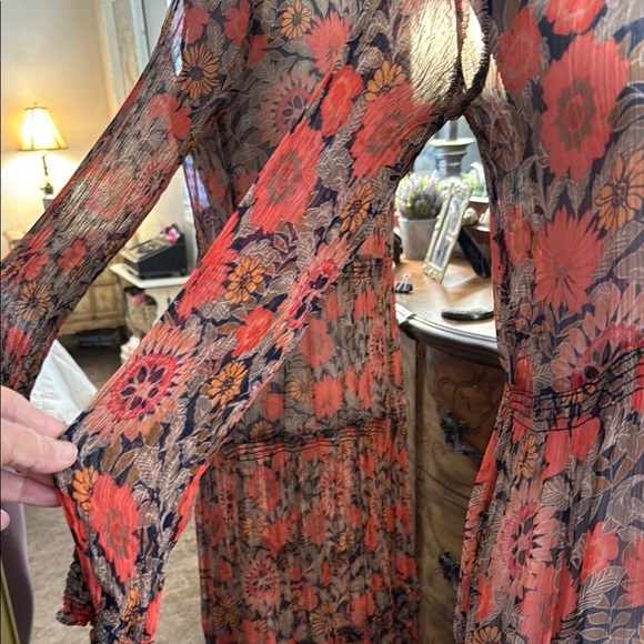 Anthropologie Orange and Gray Long Sleeve Sheer Dress - Picture 5 of 16